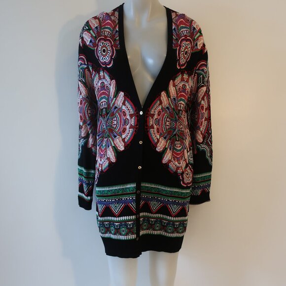 Roberto Cavalli Black Multicolor Cardigan